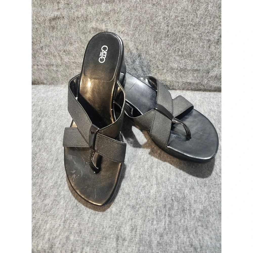 Cato‎ Wedge Thong Strap Sandals Women's Size 8 Black